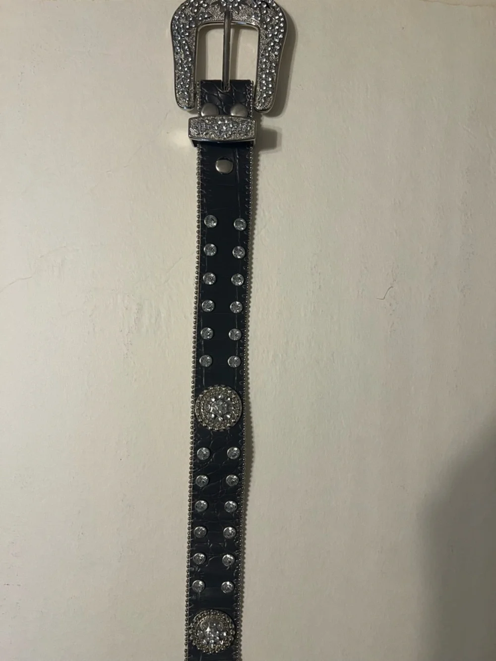 Girls Brown Rhinestone Stud Western Belt with Embellished Buckle
